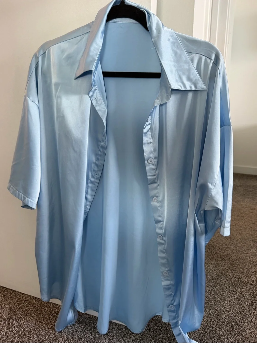 Silky Light Blue Button-Down Shirt for Sleep or Beach
